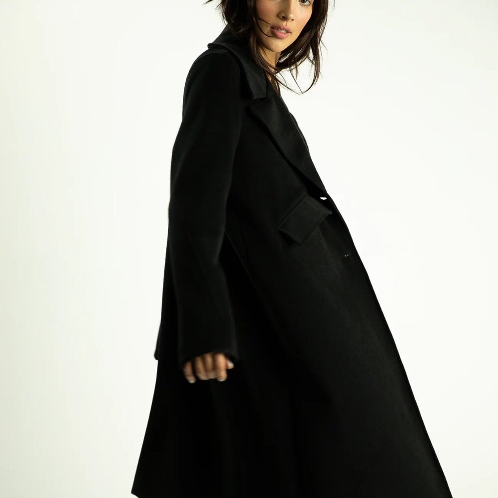 LAGOD Vegan Suede Coat M Black So Soft + Lined Pockets; Collar; Stunning NWT